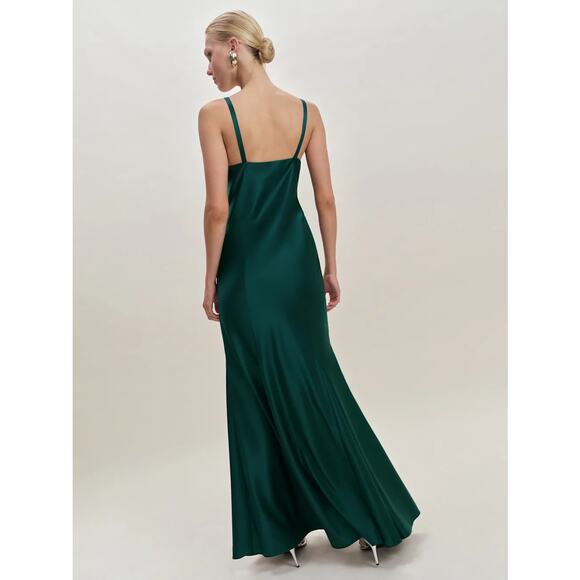 Reformation Tyler Satin Dress Forest - Picture 5 of 10